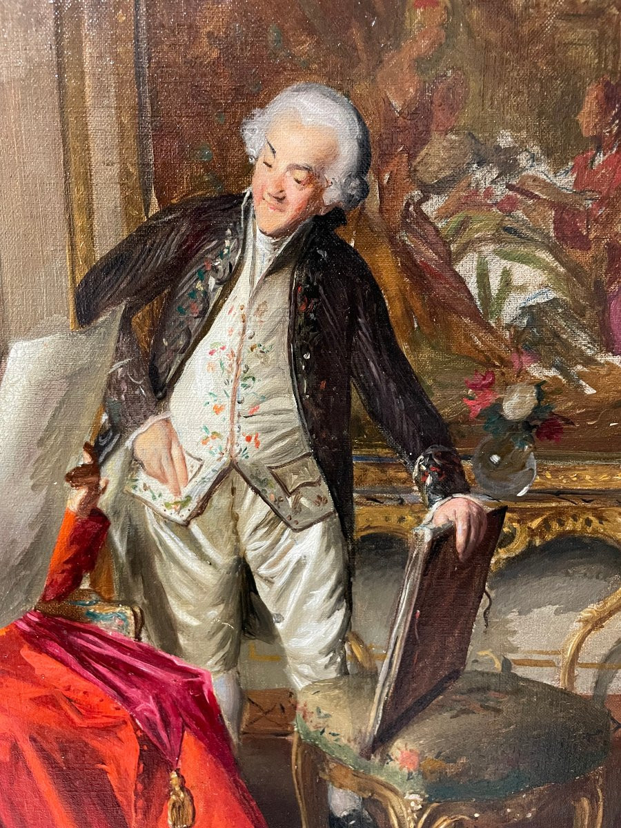 Bernard Louis Borione - The Painter Presenting His Work To The Cardinal - Oil On Canvas, Late 19th Century-photo-4