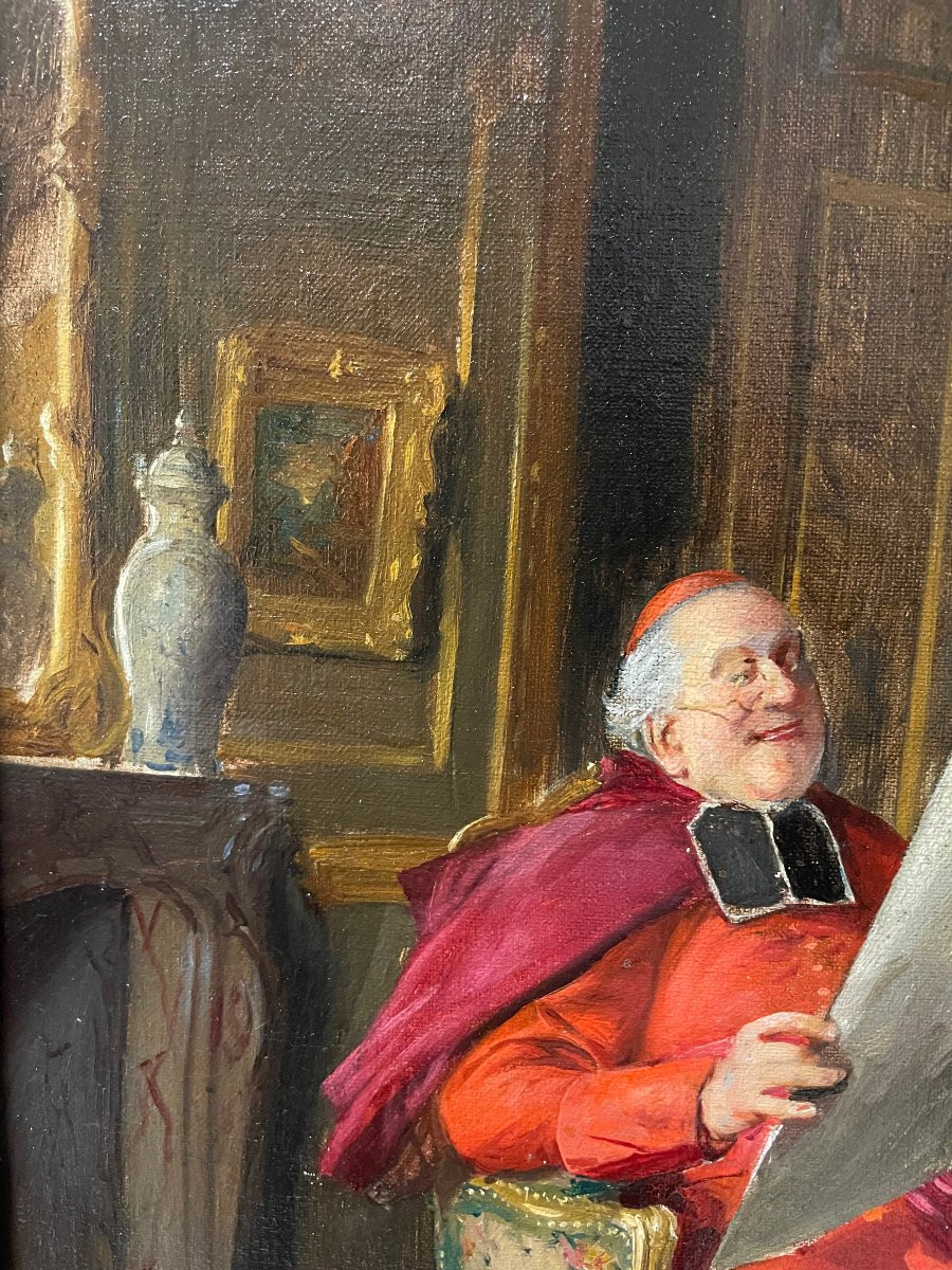 Bernard Louis Borione - The Painter Presenting His Work To The Cardinal - Oil On Canvas, Late 19th Century-photo-1