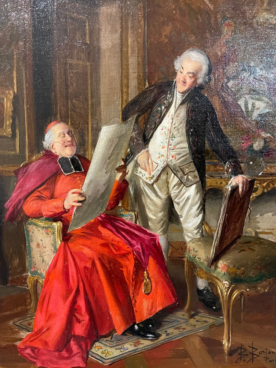 Bernard Louis Borione - The Painter Presenting His Work To The Cardinal - Oil On Canvas, Late 19th Century-photo-7