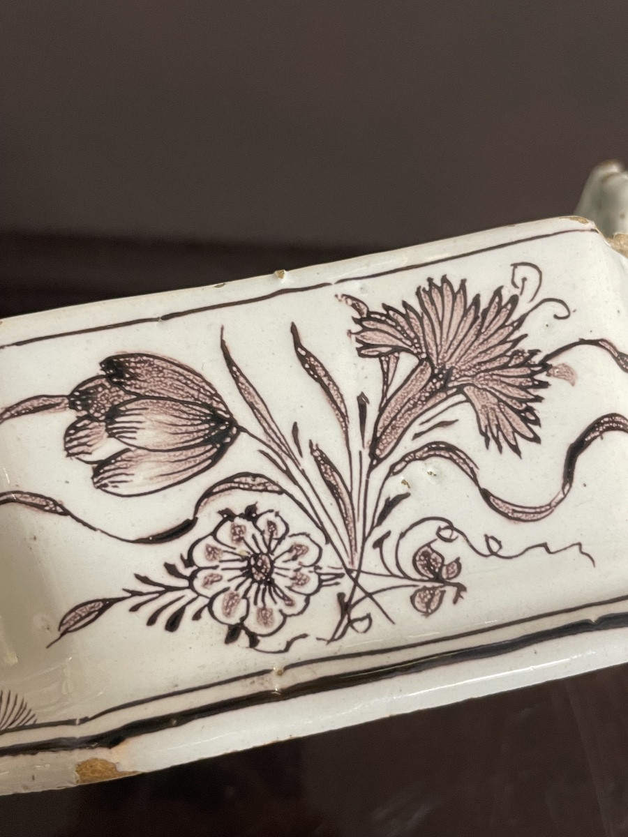 Antique Delftware Butter Dish, Hache De Porcelaine Workshops, 18th Century-photo-4