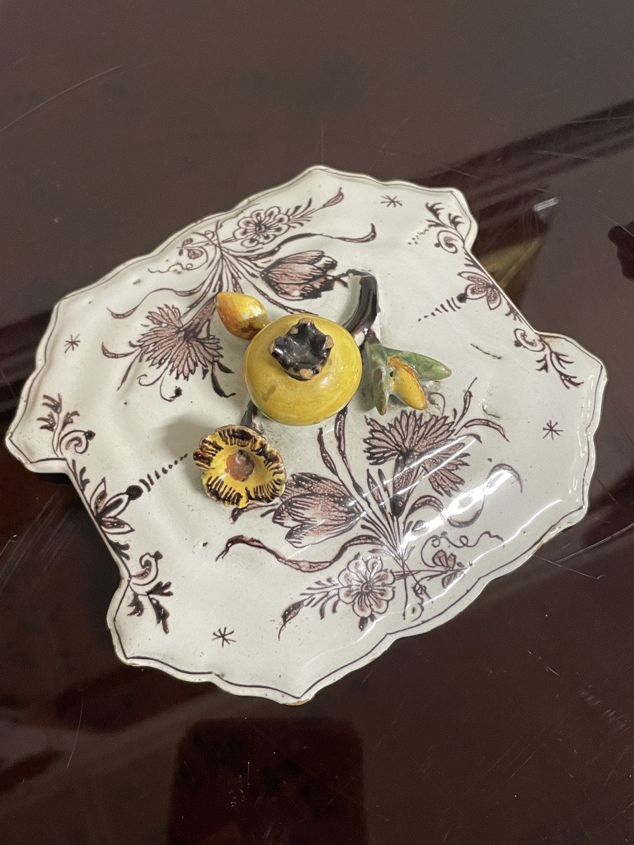 Antique Delftware Butter Dish, Hache De Porcelaine Workshops, 18th Century-photo-6