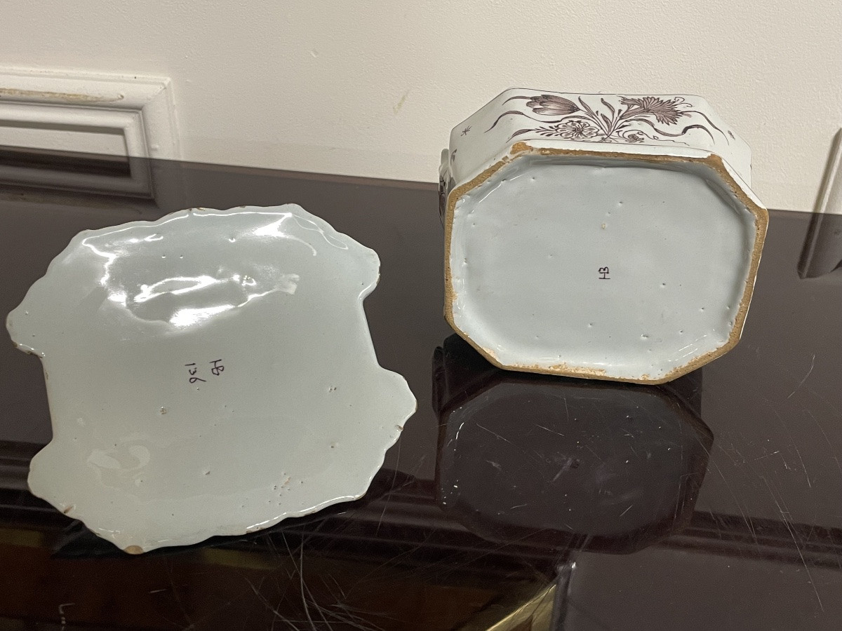 Antique Delftware Butter Dish, Hache De Porcelaine Workshops, 18th Century-photo-7