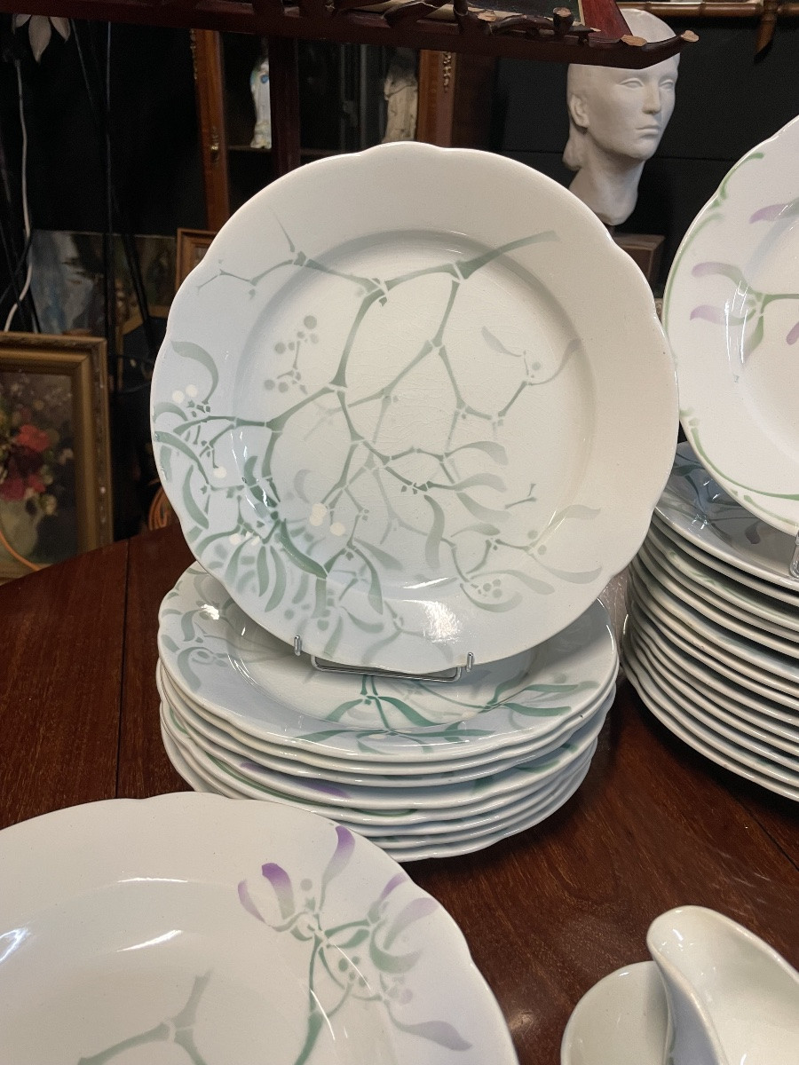 Edmond Lachenal "au Gui" Dinner Service, Keller And Guerin Faience, 62 Pieces-photo-2