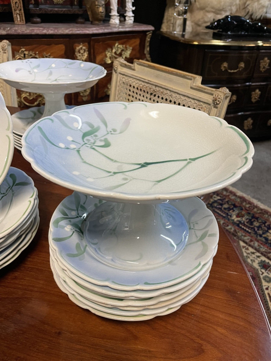 Edmond Lachenal "au Gui" Dinner Service, Keller And Guerin Faience, 62 Pieces-photo-4