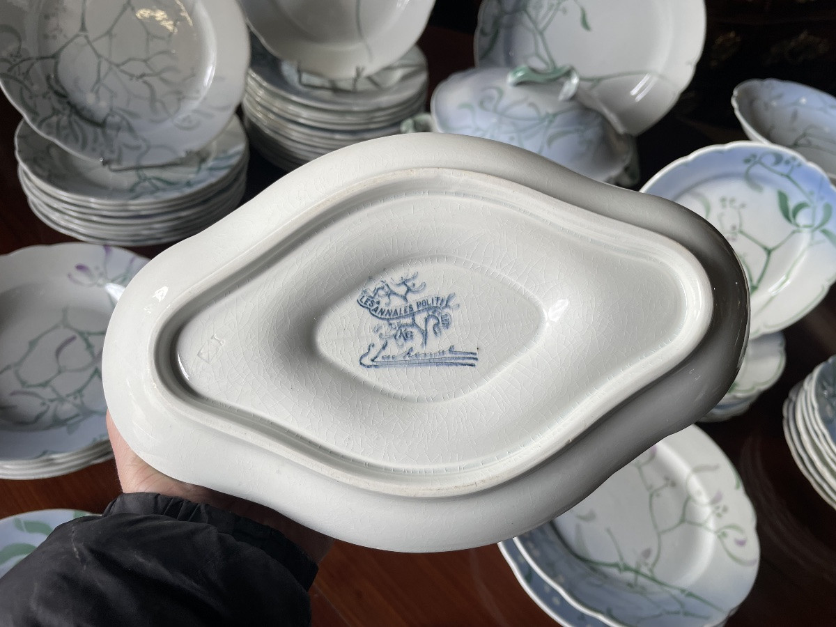 Edmond Lachenal "au Gui" Dinner Service, Keller And Guerin Faience, 62 Pieces-photo-8