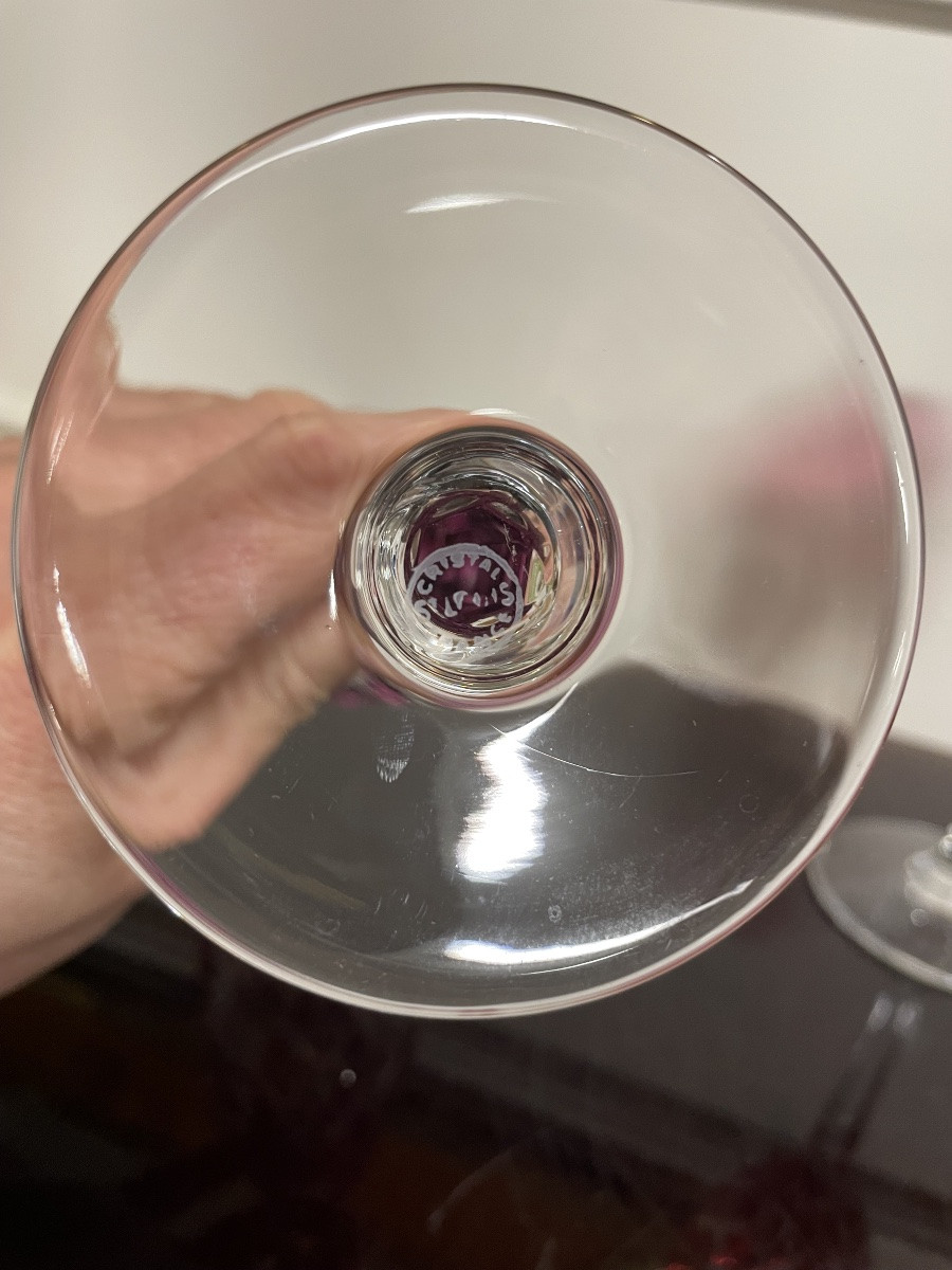 6 Saint Louis Colored Crystal Roemer Glasses, Chantilly Pattern, H: 21.5-photo-4