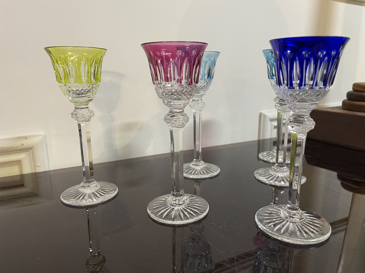 6 VERRES À LIQUEUR EN CRISTAL DE COULEUR SAINT LOUIS MODÈLE TOMMY H:  13,5-photo-2