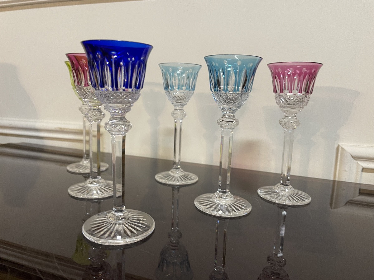 6 VERRES À LIQUEUR EN CRISTAL DE COULEUR SAINT LOUIS MODÈLE TOMMY H:  13,5-photo-3