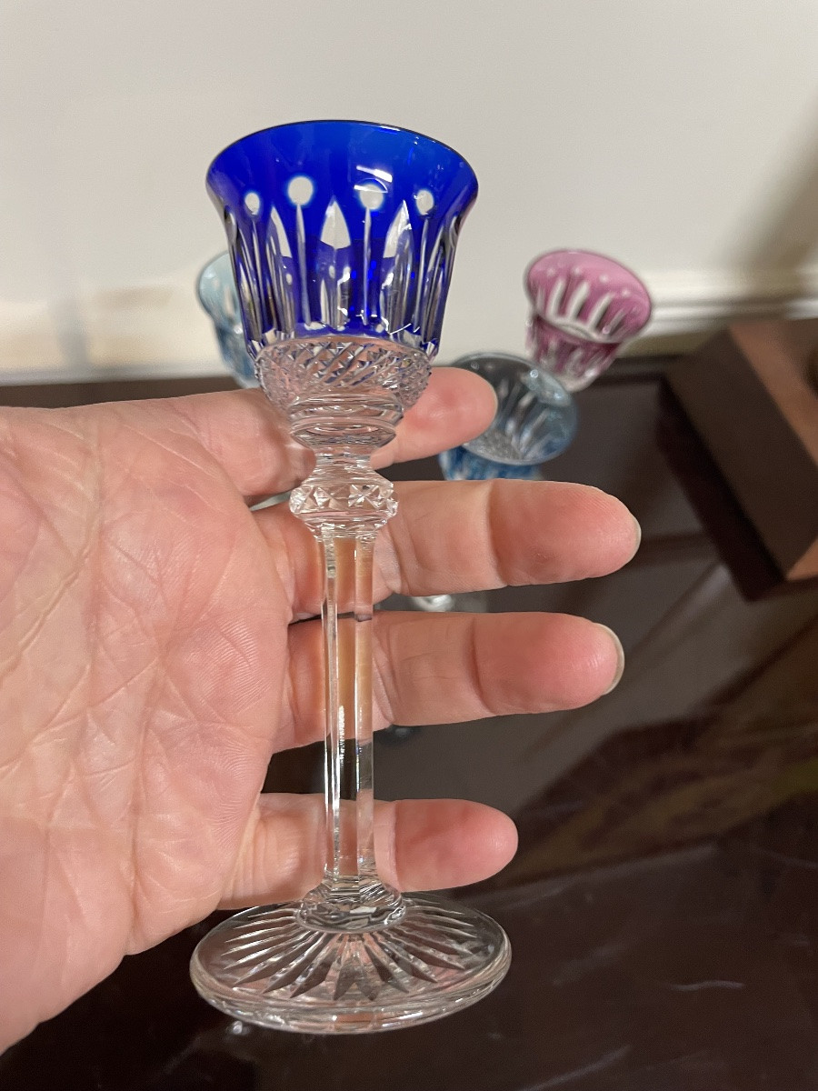 6 VERRES À LIQUEUR EN CRISTAL DE COULEUR SAINT LOUIS MODÈLE TOMMY H:  13,5-photo-1