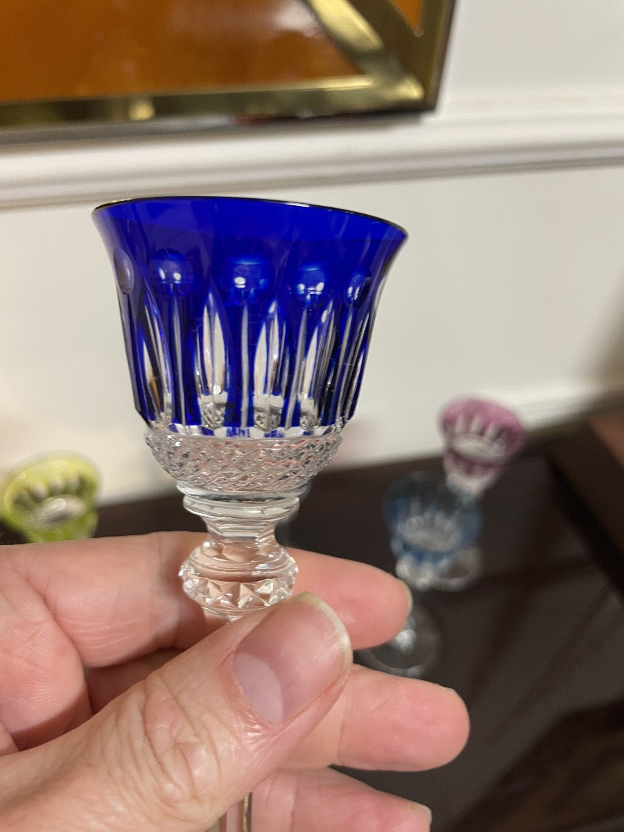 6 VERRES À LIQUEUR EN CRISTAL DE COULEUR SAINT LOUIS MODÈLE TOMMY H:  13,5-photo-2