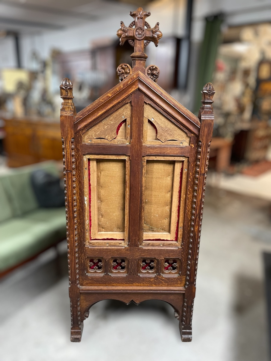 Archbishop's Chair In Oak, Late 19th Century Neo-gothic Cardinal Religious Style -photo-4