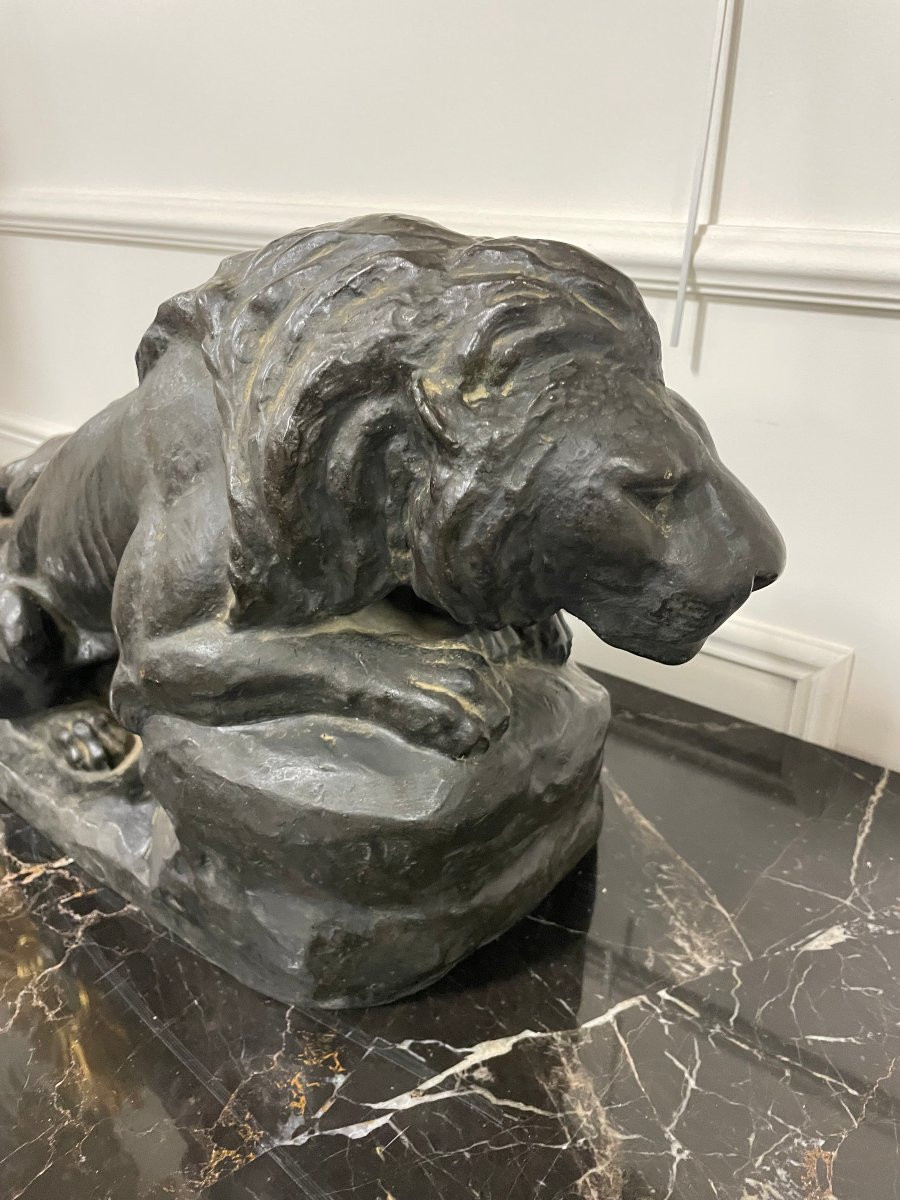 Important Bronze Animal Sculpture - The Lion And Lioness, The Prelude - C. Mazzei-photo-1