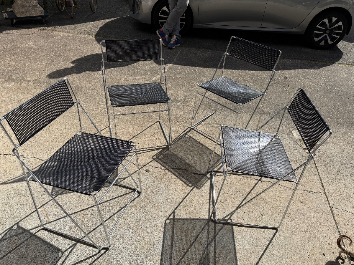 Suite Of 4 Vintage Black 'x-line' Chairs By Niels Jørgen Haugesen For Magis Circa 1980-photo-3