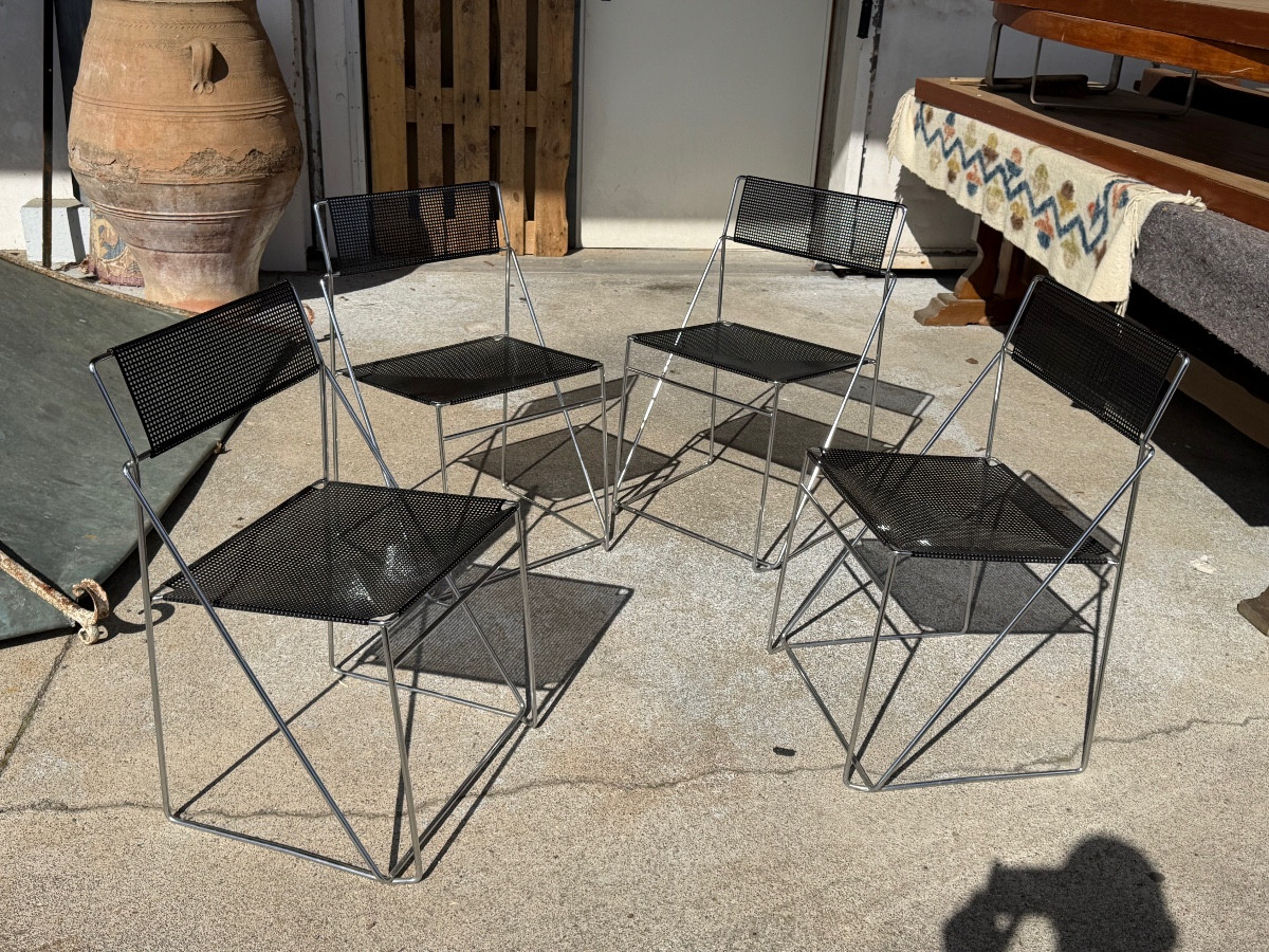 Suite Of 4 Vintage Black 'x-line' Chairs By Niels Jørgen Haugesen For Magis Circa 1980-photo-4