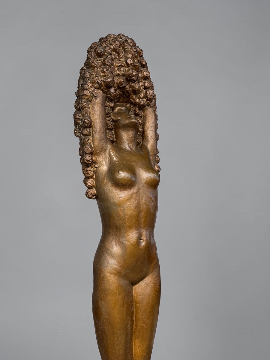 Large Art Deco Studio Plaster Sculpture - 190 Cm - Woman With Flowers Circa 1930-photo-4