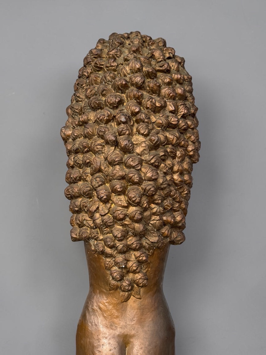Large Art Deco Studio Plaster Sculpture - 190 Cm - Woman With Flowers Circa 1930-photo-3