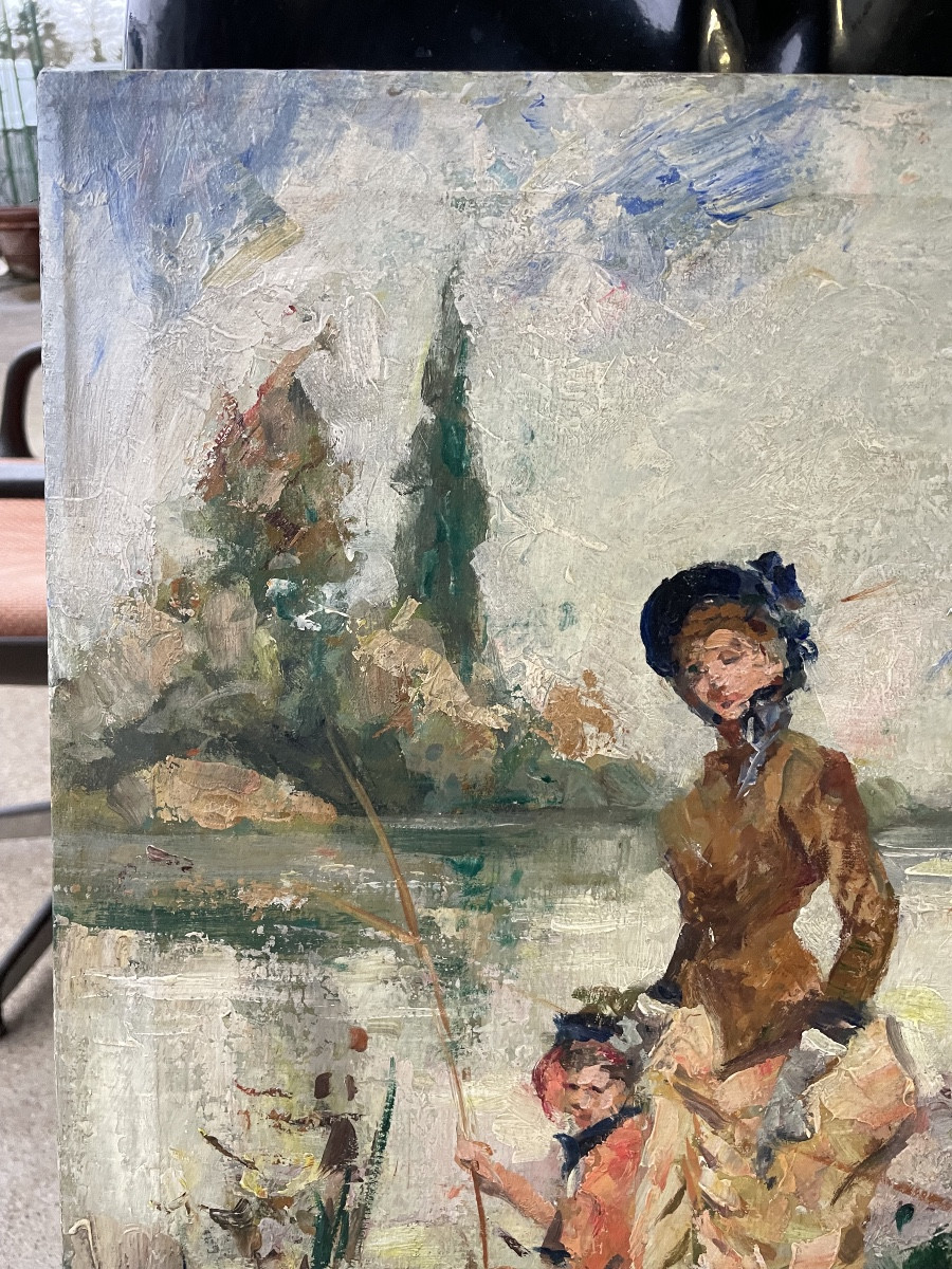 Elegant Women Fishing - Oil On Canvas Alessandro Lupo Impressionist-photo-3