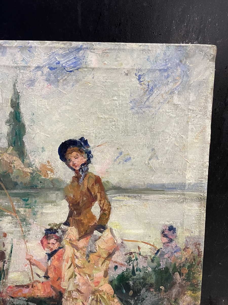 Elegant Women Fishing - Oil On Canvas Alessandro Lupo Impressionist-photo-4