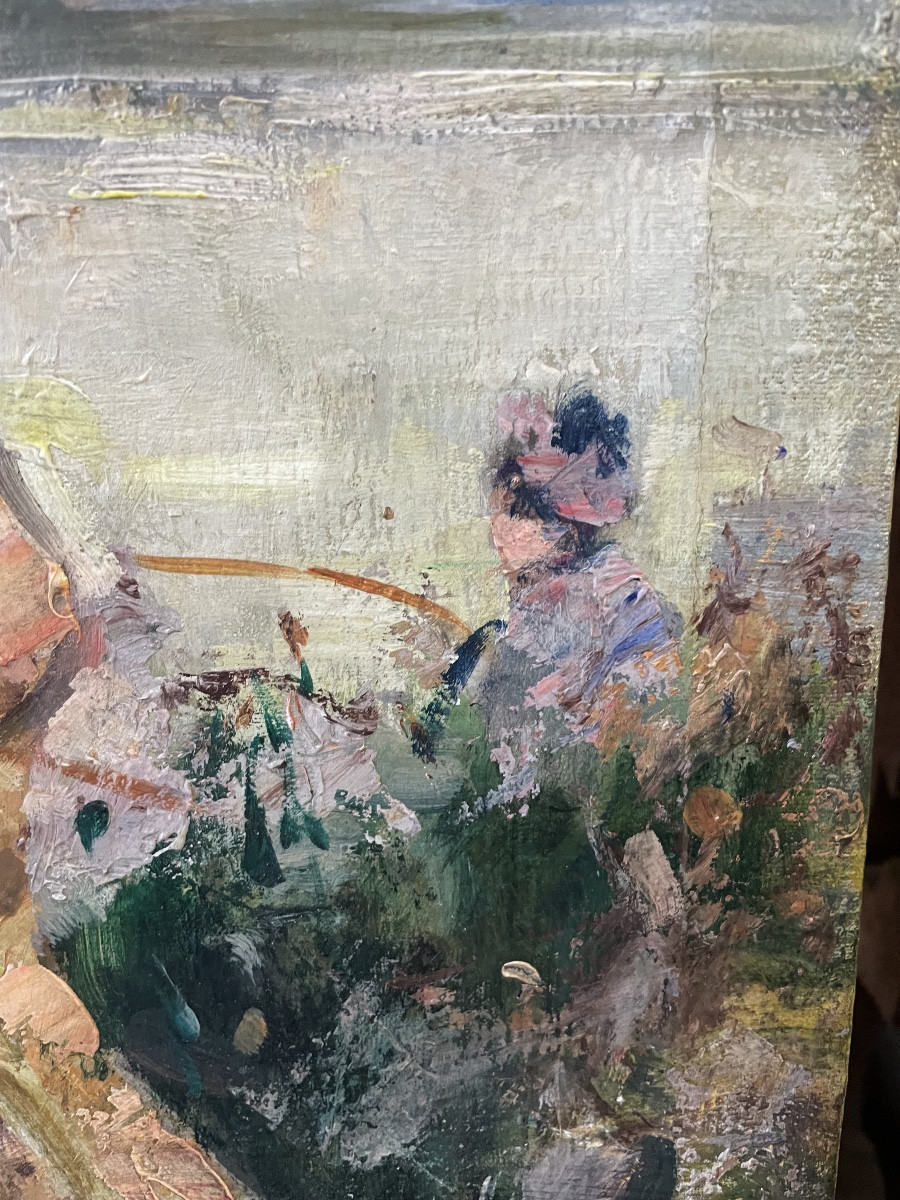 Elegant Women Fishing - Oil On Canvas Alessandro Lupo Impressionist-photo-1