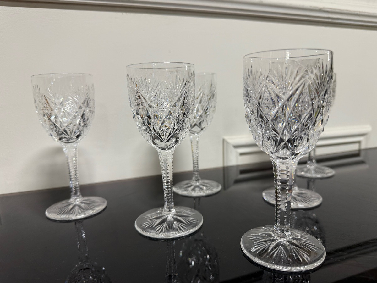 Saint Louis - 6 Ref Wine Glasses Model Florence H: 16cm-photo-3