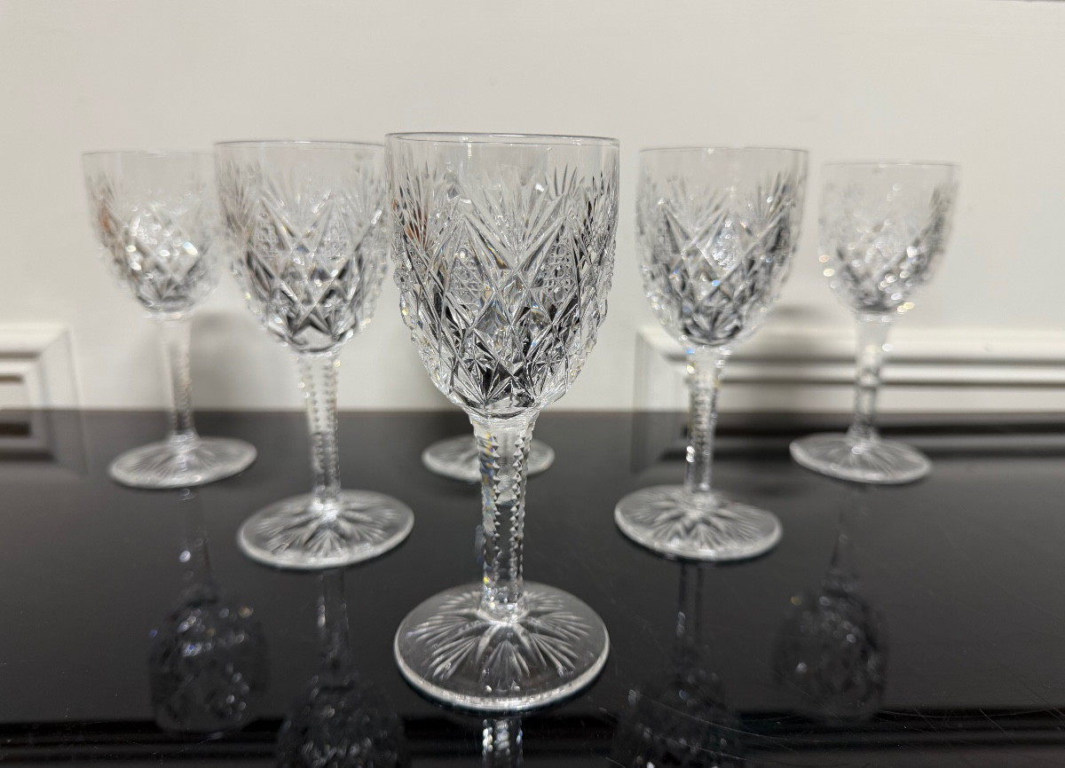 Saint Louis - 6 White Wine Glasses Model Florence H: 14 Cm
