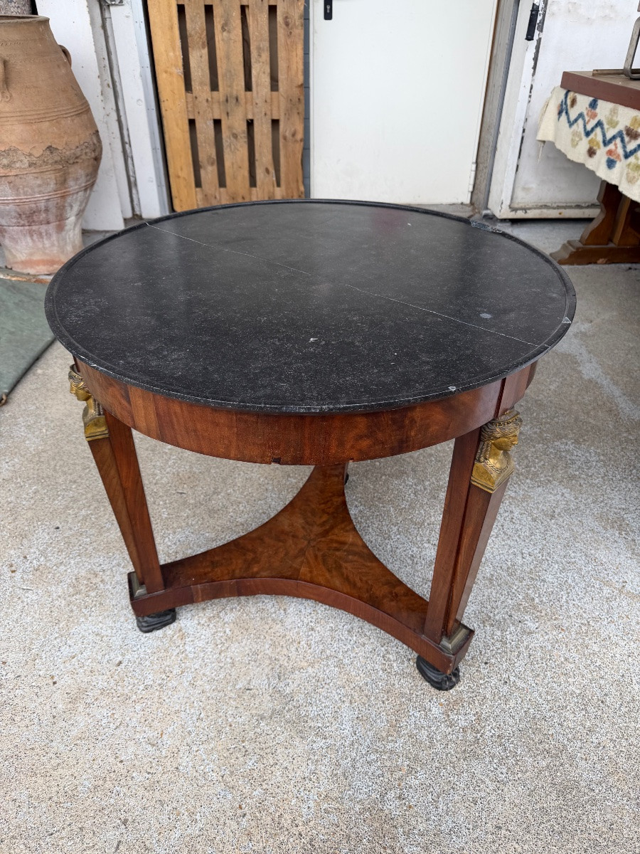 Empire Period Pedestal Table, Return From Egypt Mahogany And Gilt Bronze 19th Century-photo-2