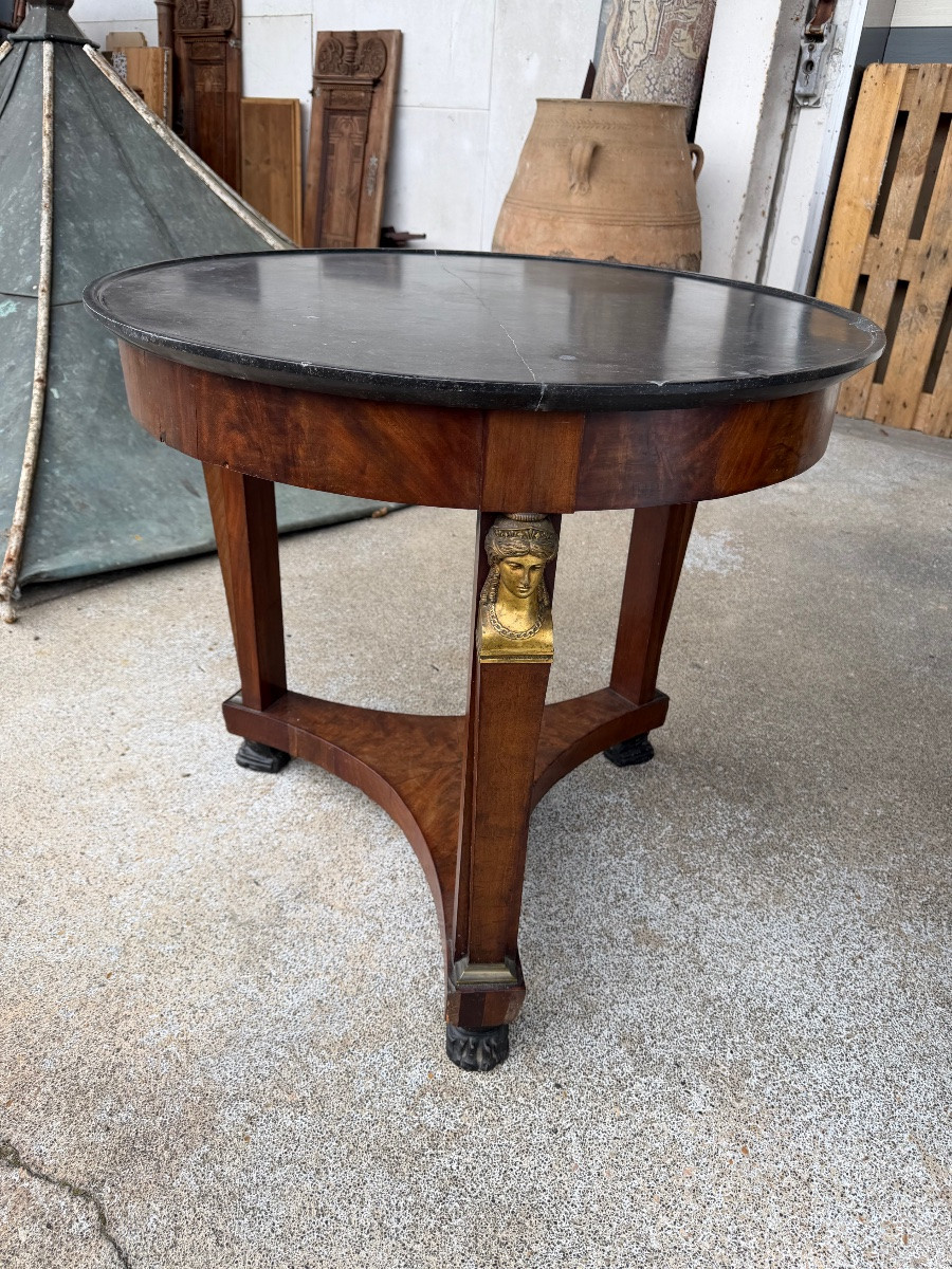 Empire Period Pedestal Table, Return From Egypt Mahogany And Gilt Bronze 19th Century-photo-3
