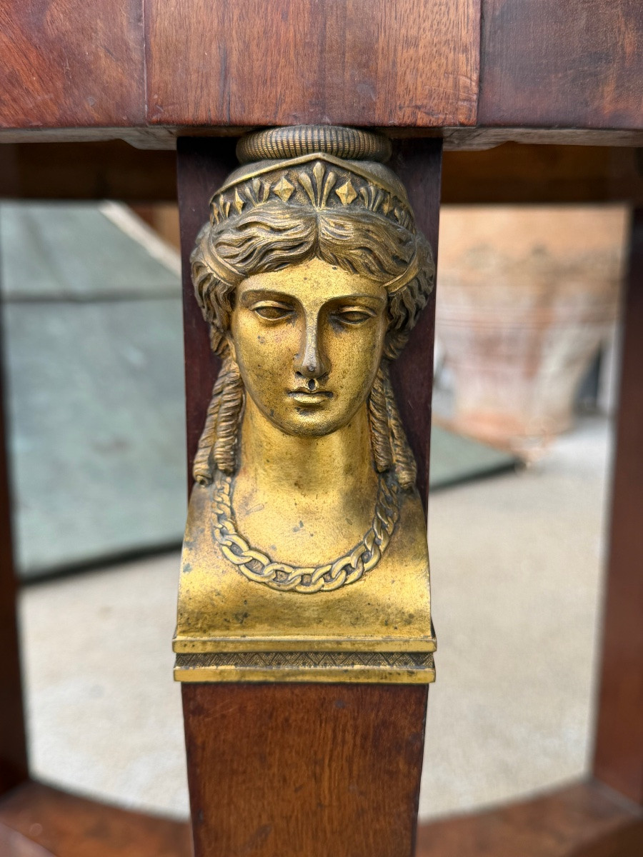 Empire Period Pedestal Table, Return From Egypt Mahogany And Gilt Bronze 19th Century-photo-4
