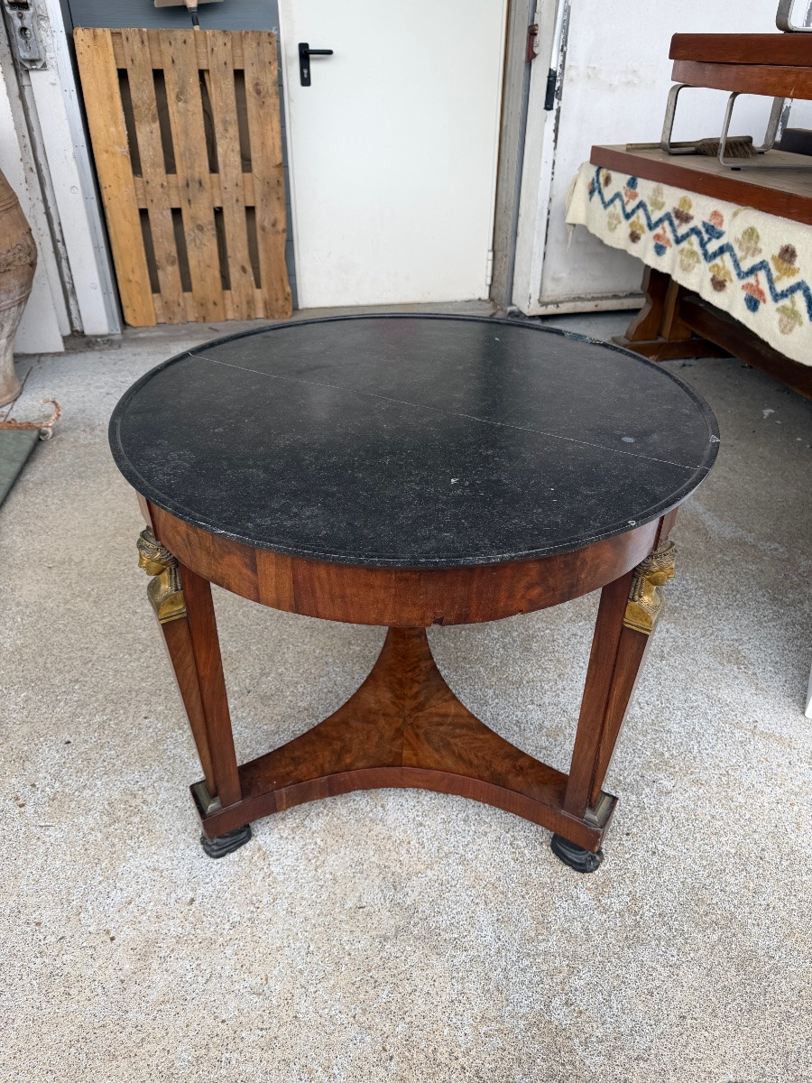 Empire Period Pedestal Table, Return From Egypt Mahogany And Gilt Bronze 19th Century-photo-3