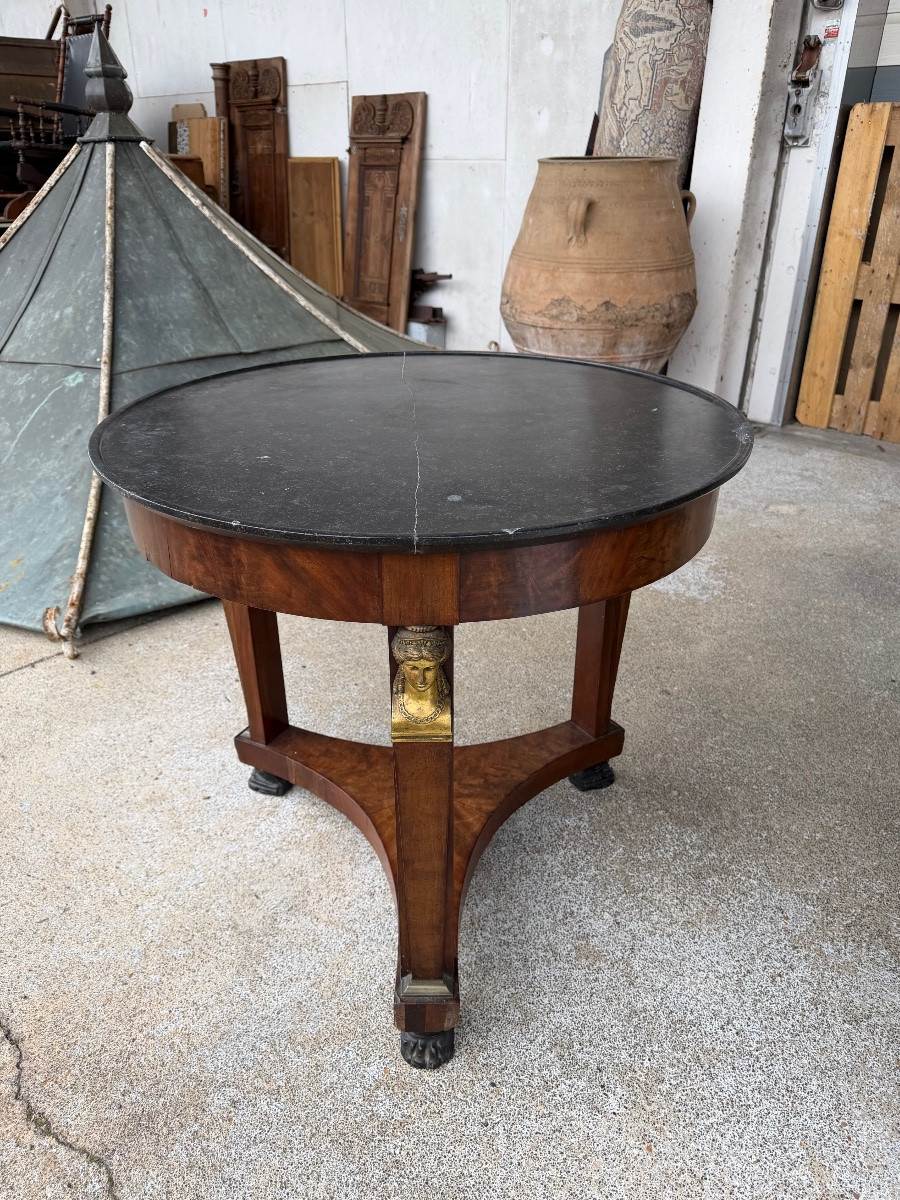 Empire Period Pedestal Table, Return From Egypt Mahogany And Gilt Bronze 19th Century-photo-4