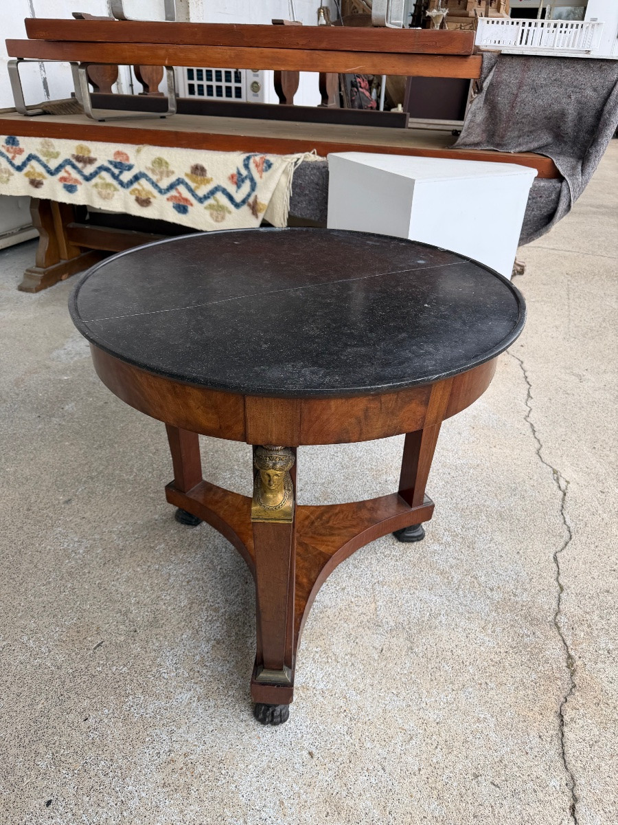 Empire Period Pedestal Table, Return From Egypt Mahogany And Gilt Bronze 19th Century-photo-5