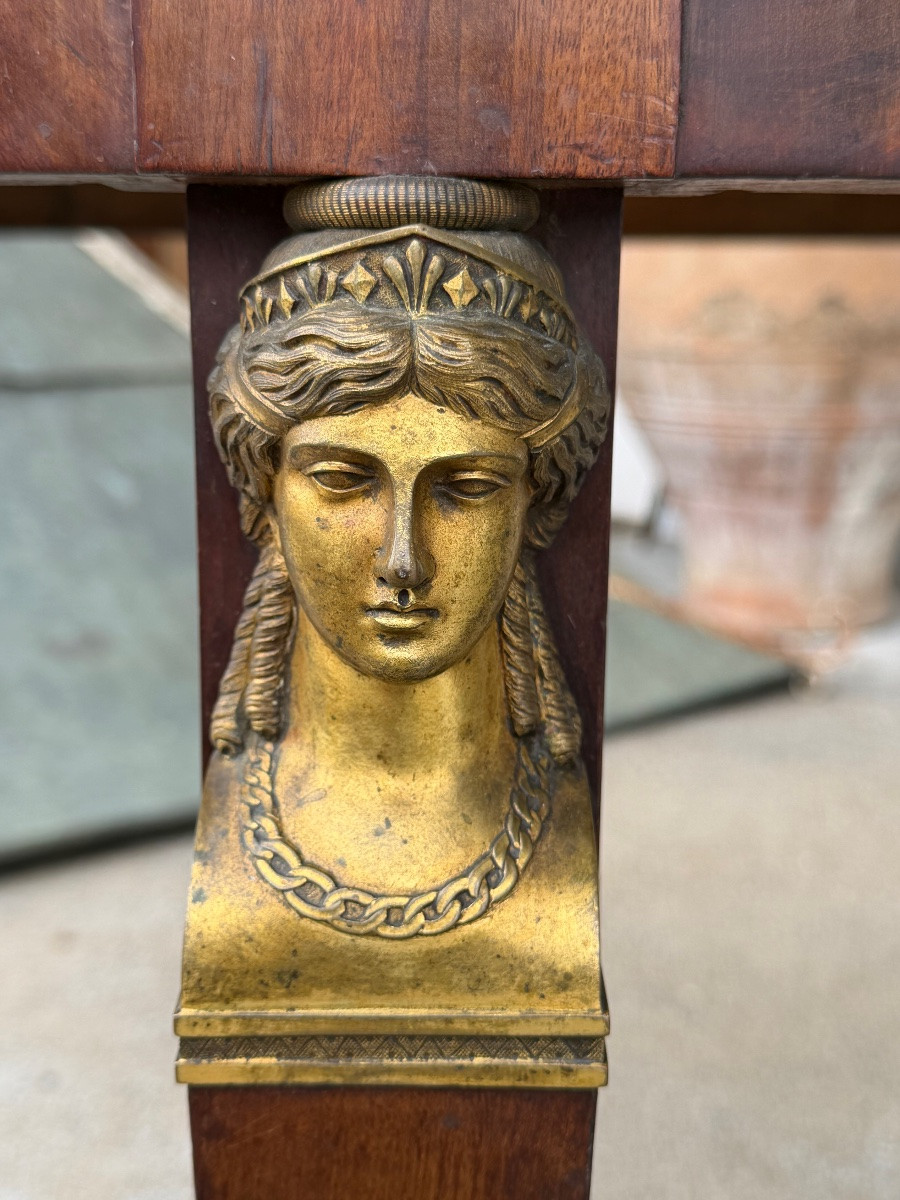 Empire Period Pedestal Table, Return From Egypt Mahogany And Gilt Bronze 19th Century-photo-8
