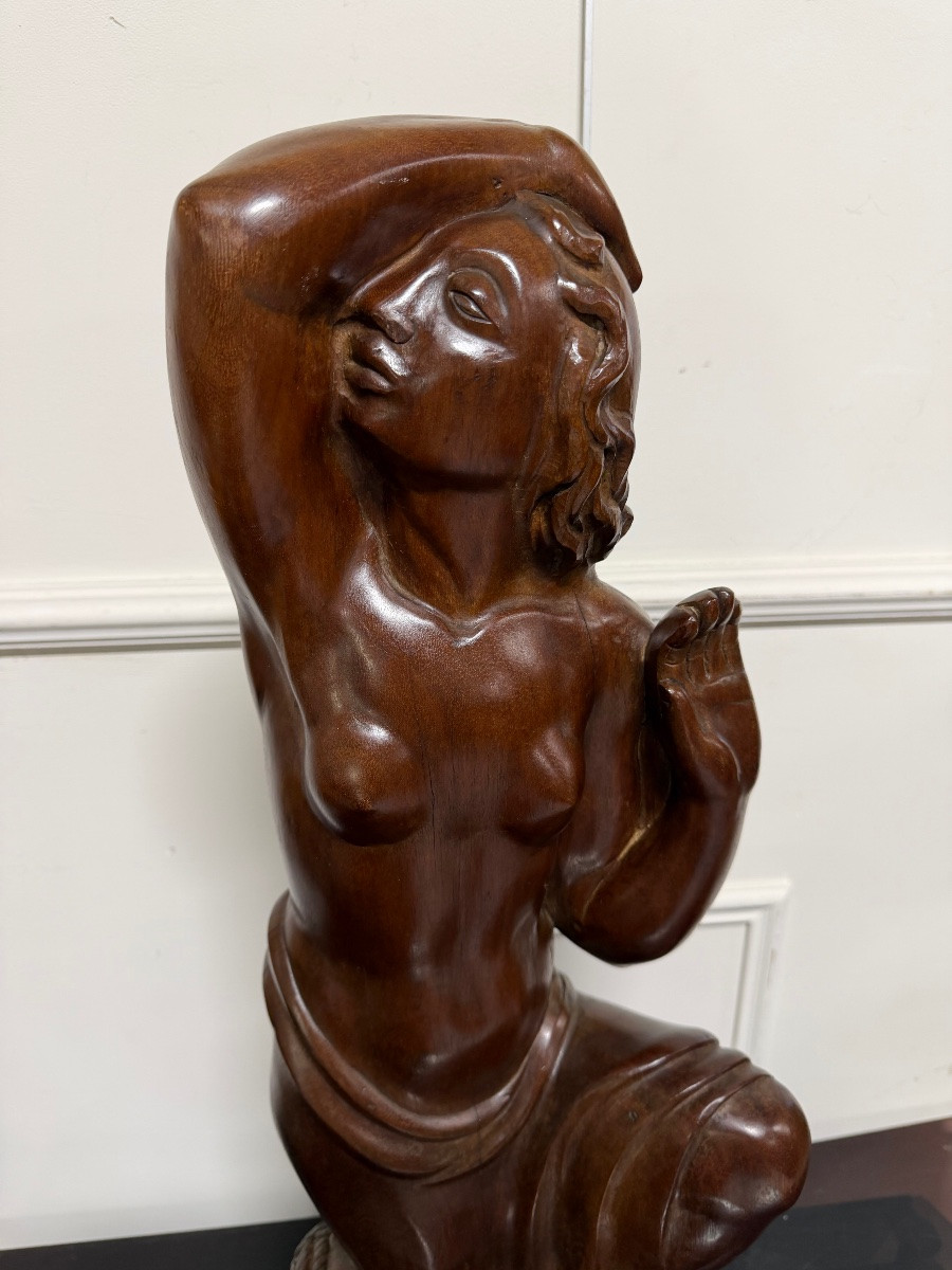 Sculpture en taille directe époque art déco femme acajou-photo-2