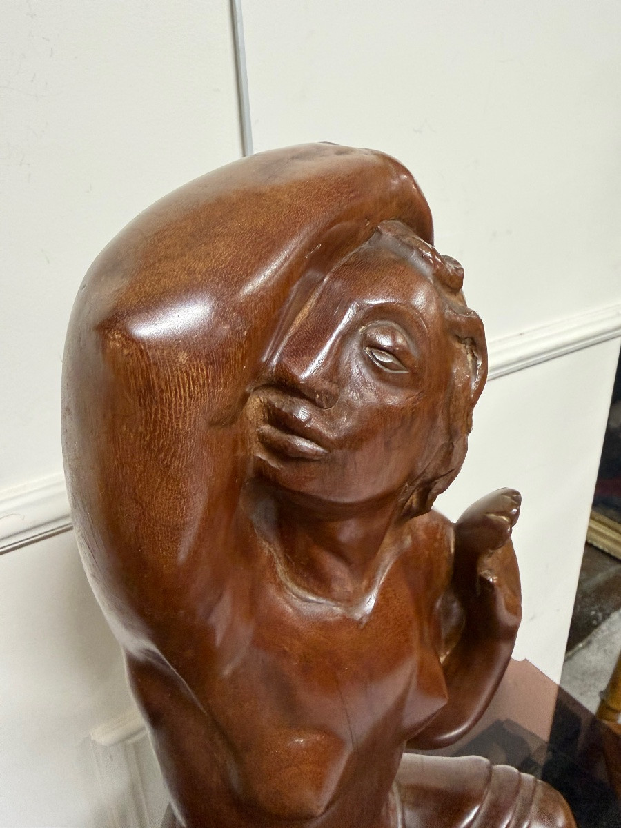 Sculpture en taille directe époque art déco femme acajou-photo-3