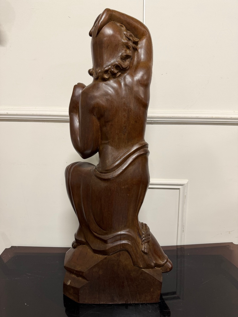 Sculpture en taille directe époque art déco femme acajou-photo-4
