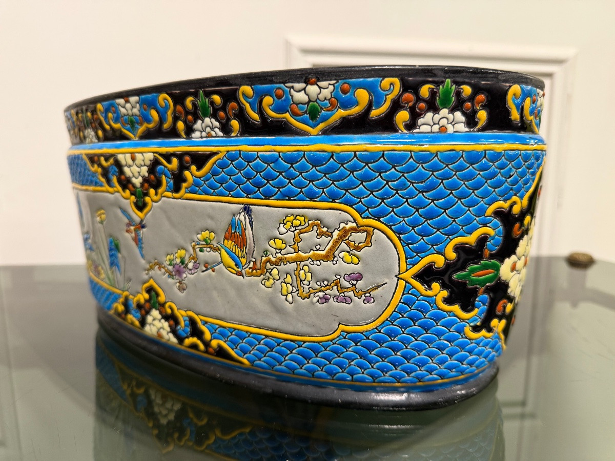 BORDEAUX VIEILLARD - JARDINIÈRE EN ÉMAUX CLOISONNÉS CARANZA JAPONISANT-photo-3