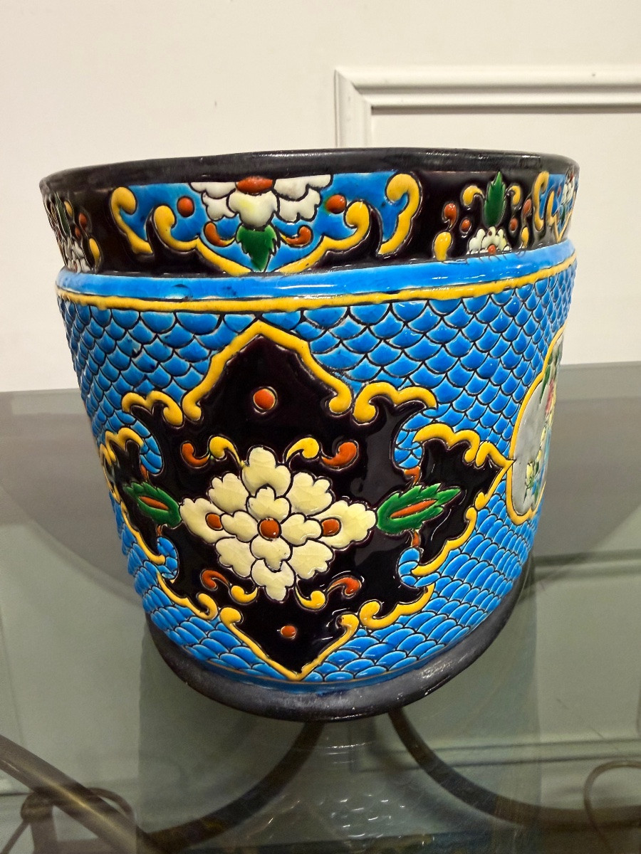 BORDEAUX VIEILLARD - JARDINIÈRE EN ÉMAUX CLOISONNÉS CARANZA JAPONISANT-photo-4
