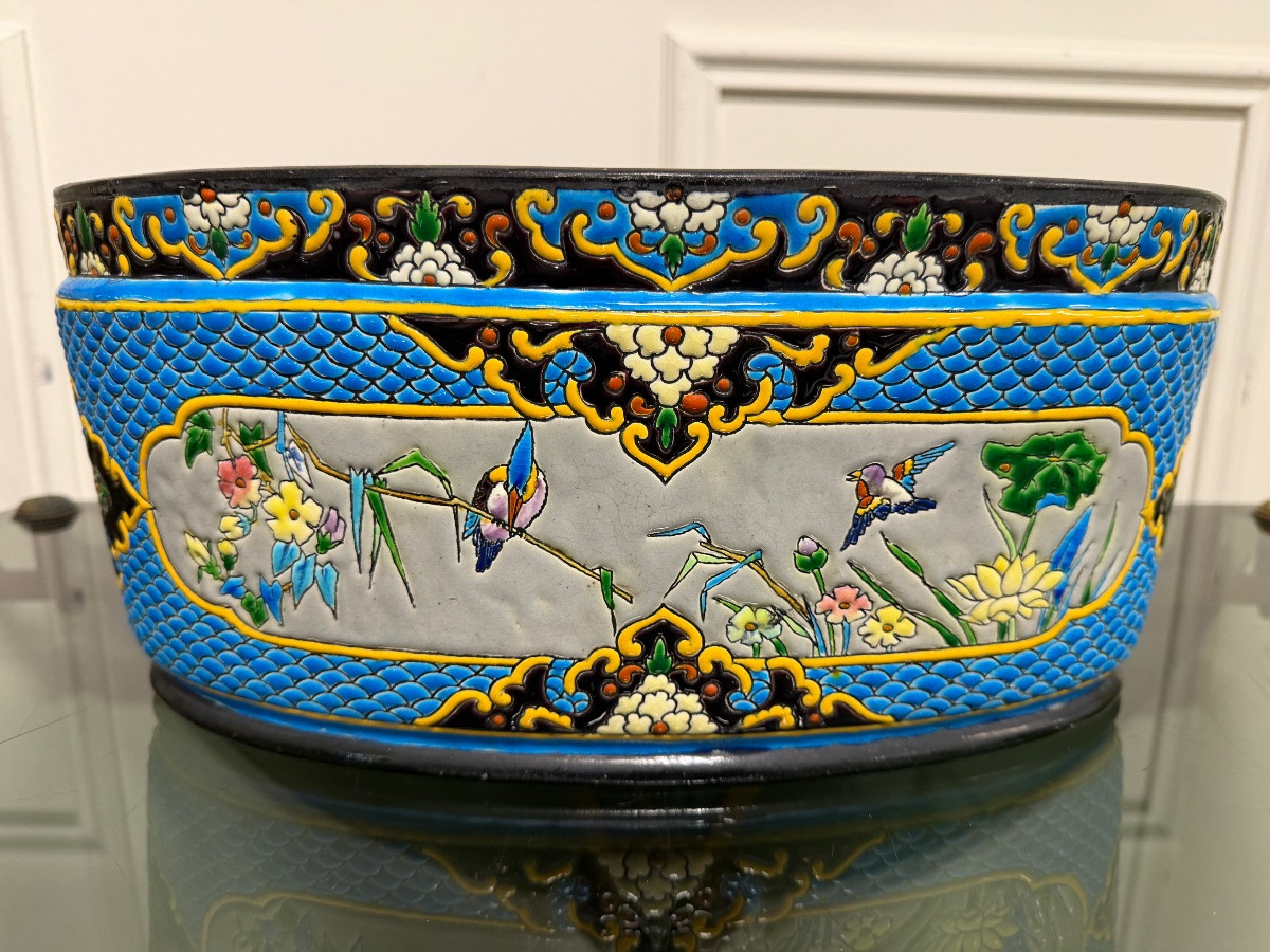 BORDEAUX VIEILLARD - JARDINIÈRE EN ÉMAUX CLOISONNÉS CARANZA JAPONISANT-photo-1