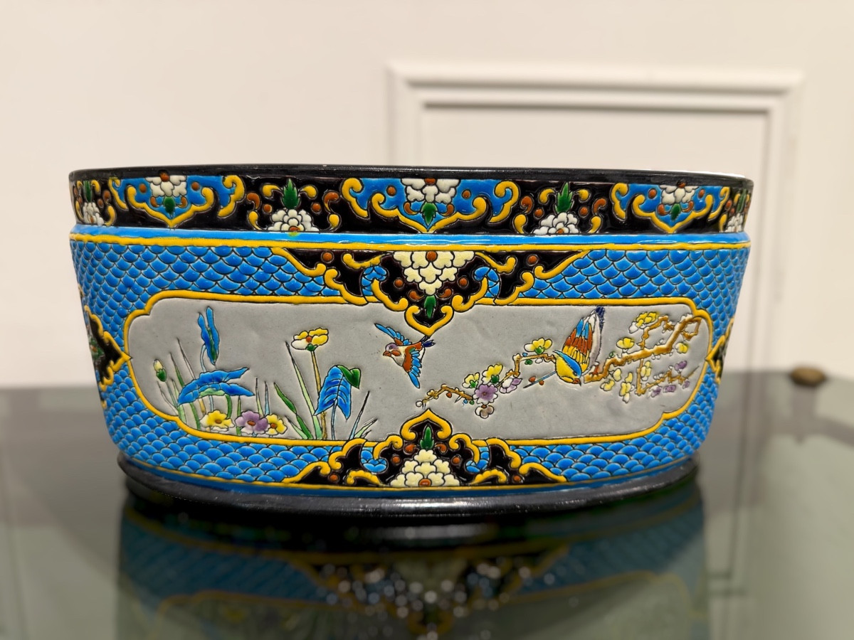 BORDEAUX VIEILLARD - JARDINIÈRE EN ÉMAUX CLOISONNÉS CARANZA JAPONISANT
