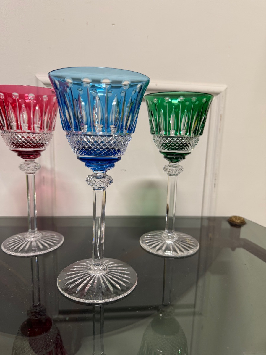 SAINT LOUIS - 6 VERRES ROEMERS EN CRISTAL DE COULEUR SAINT LOUIS MODÈLE TOMMY H: 19,6-photo-1