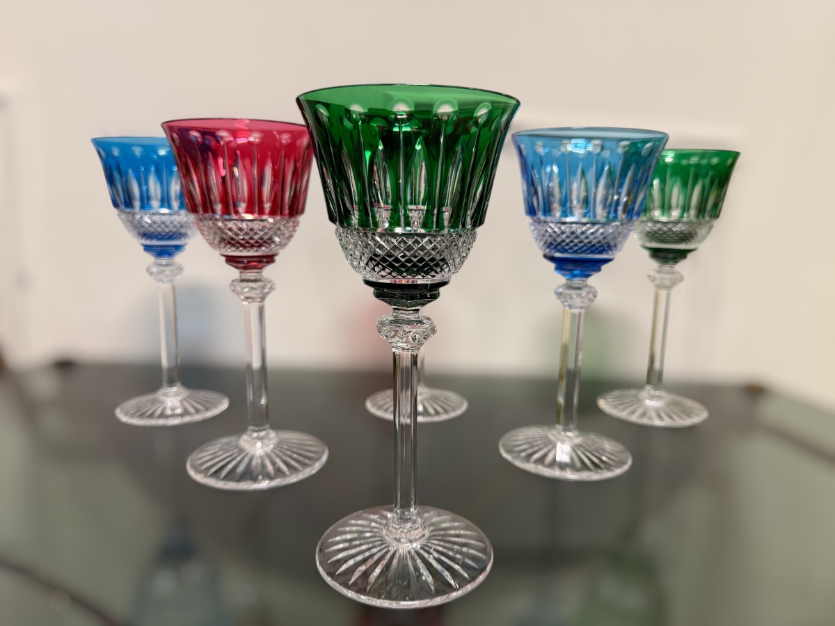 SAINT LOUIS - 6 VERRES ROEMERS EN CRISTAL DE COULEUR SAINT LOUIS MODÈLE TOMMY H: 19,6