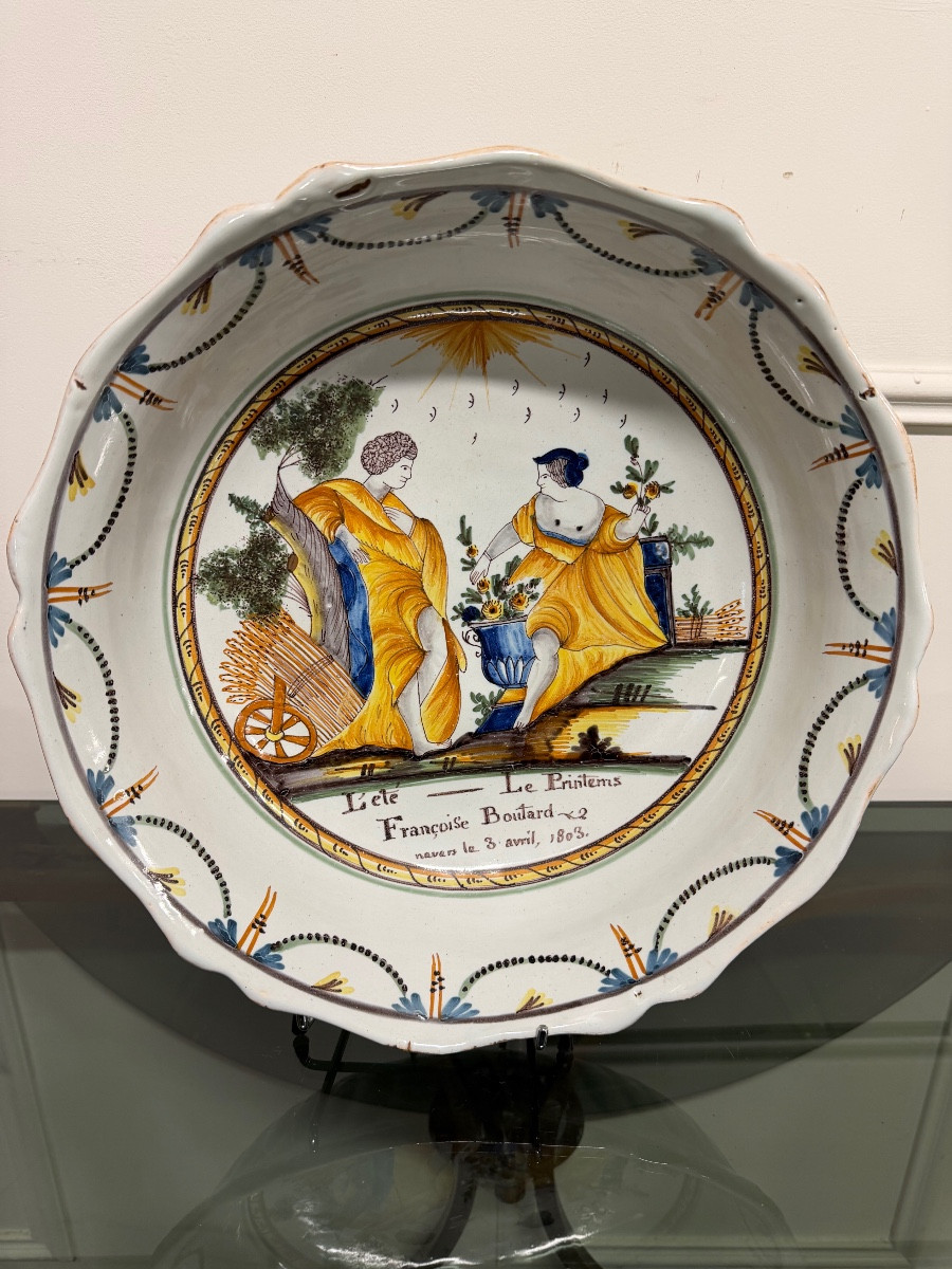 Nevers Earthenware Bowl / Salad Bowl With Patronymic 18th Century