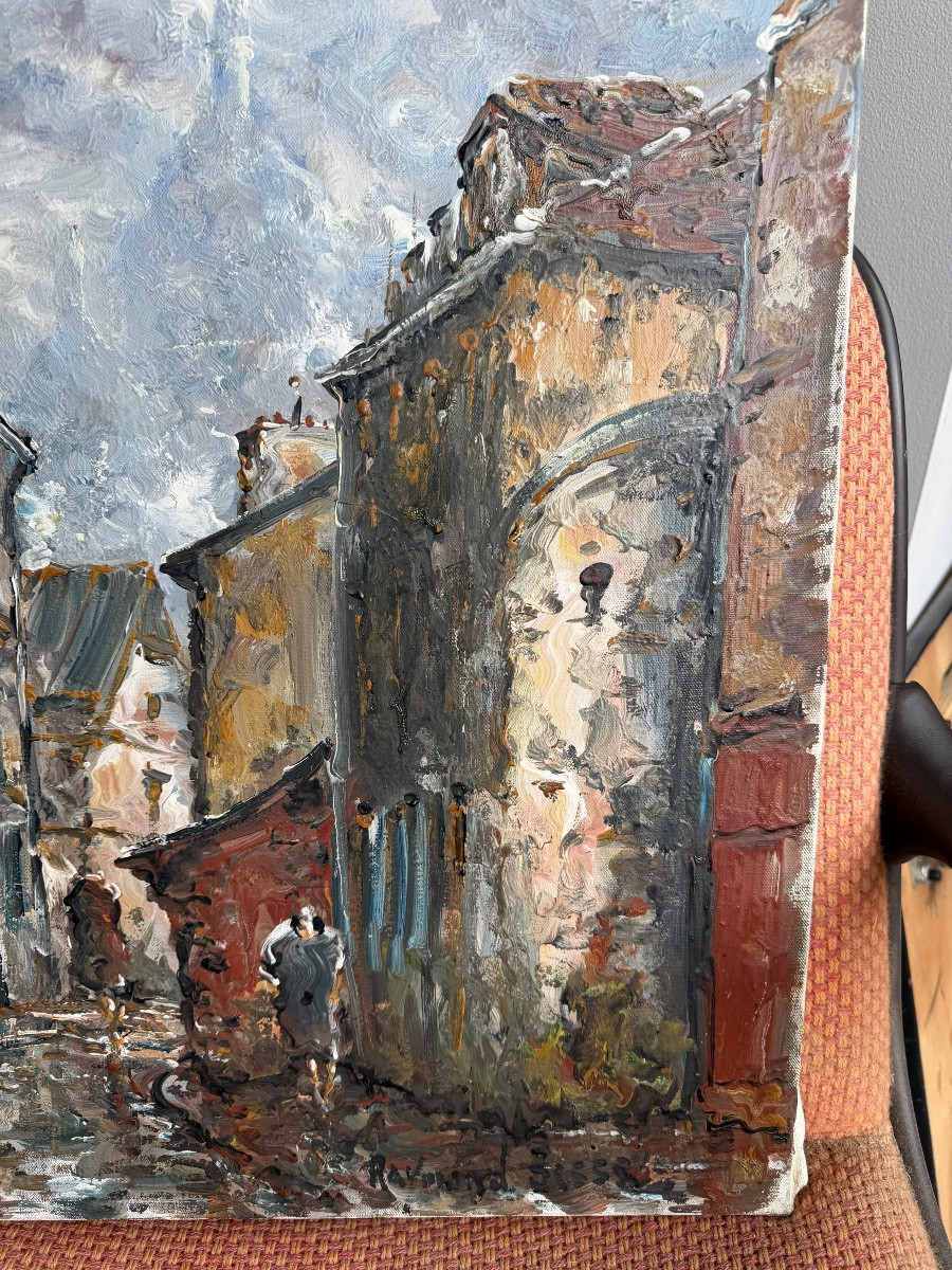 Raymond Besse - Montmartre On A Cloudy Day Oil On Canvas-photo-3