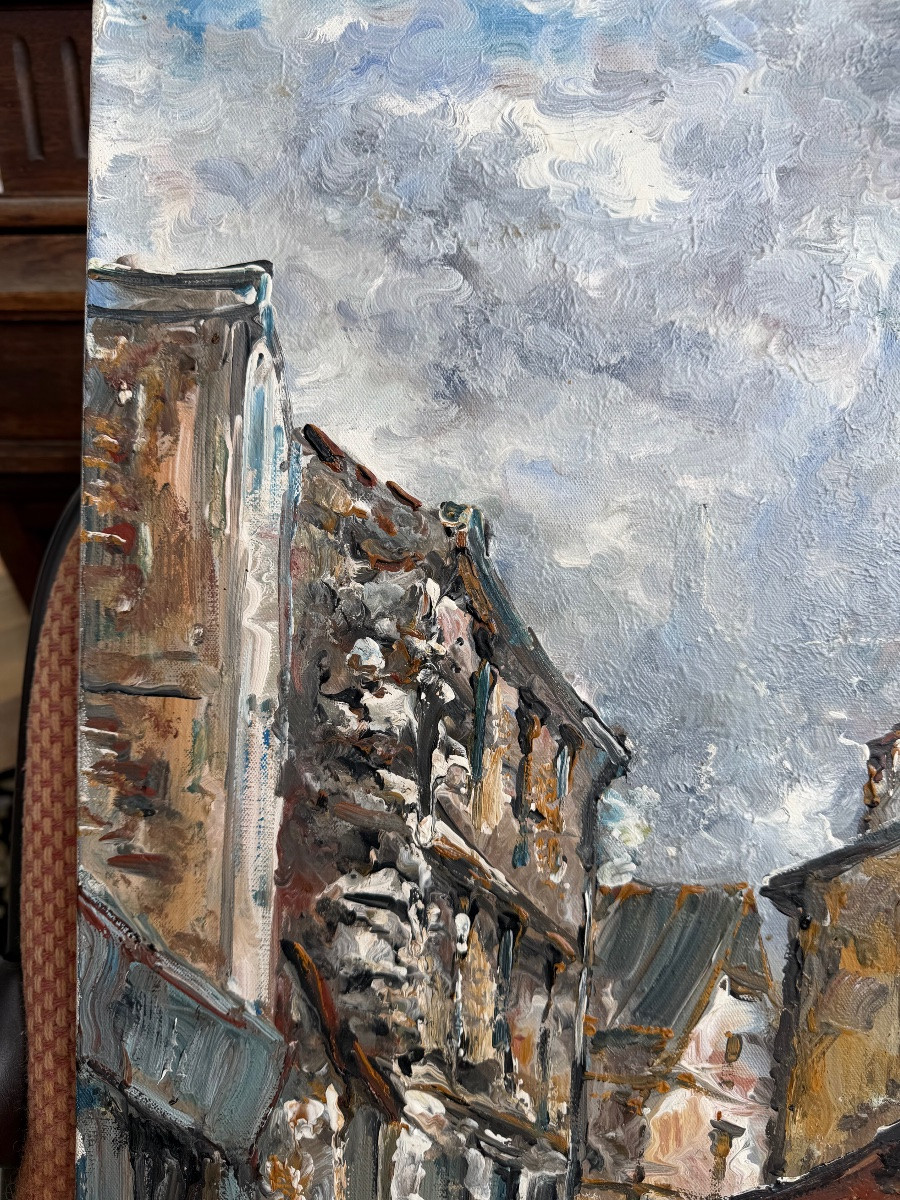 Raymond Besse - Montmartre On A Cloudy Day Oil On Canvas-photo-1