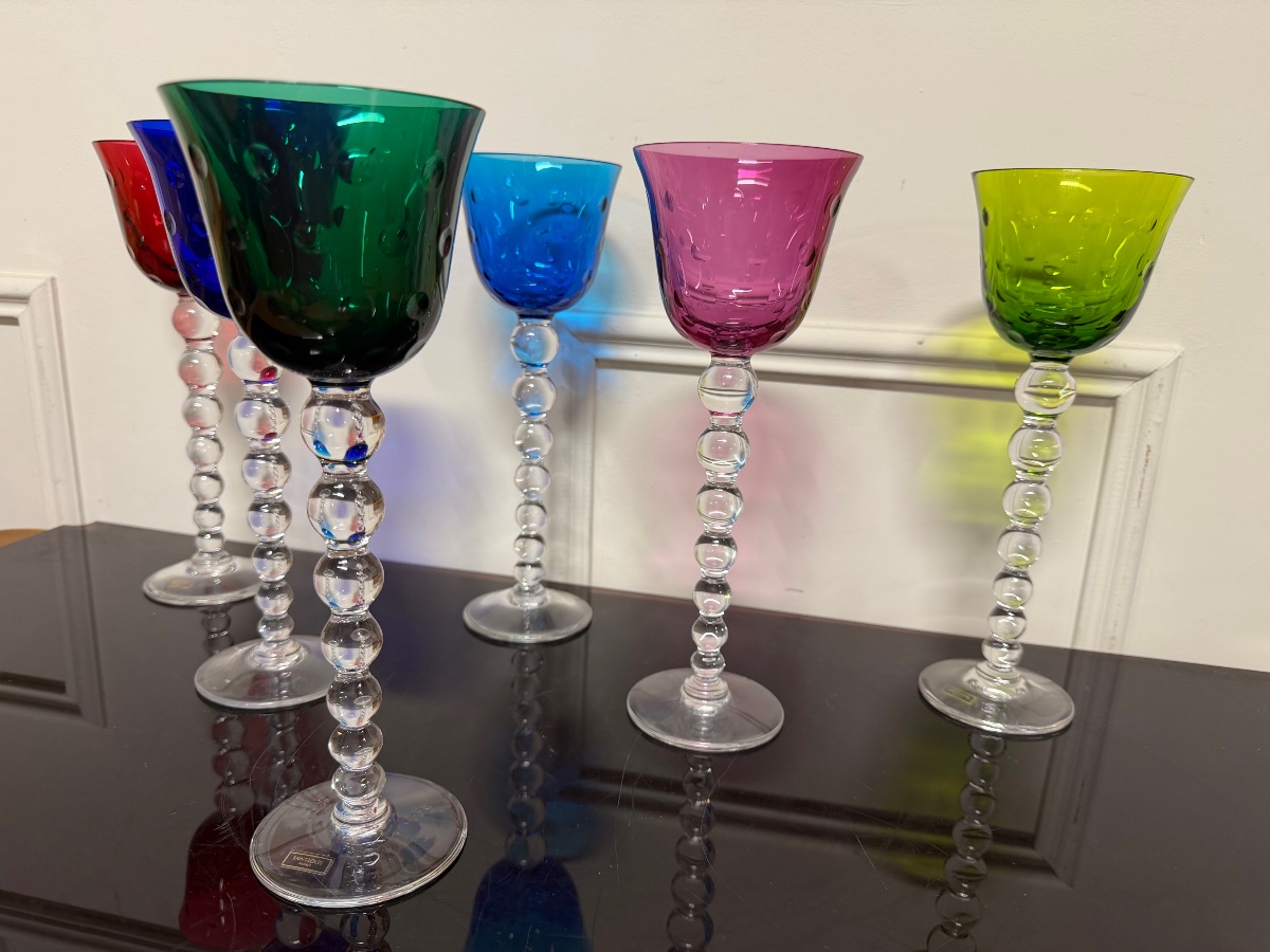 Saint Louis Modèle Bubbles - 6 Verres à Vin Roemers En Cristal De Couleur H: 24,5 Cm-photo-2