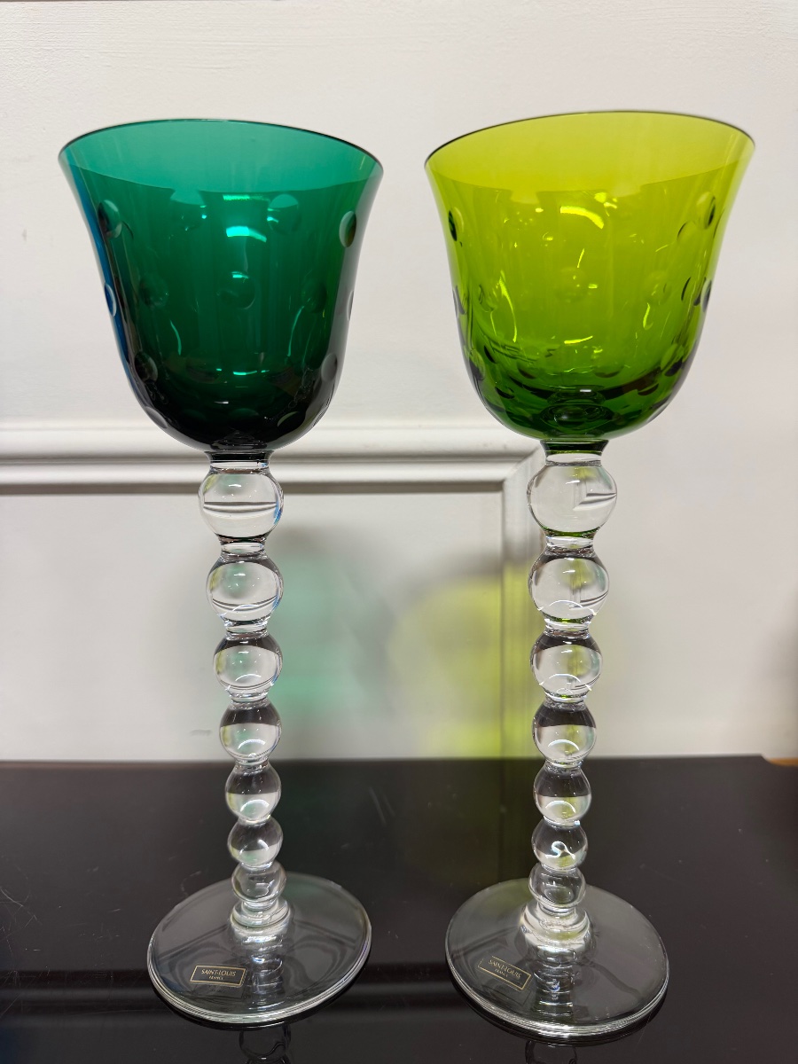 Saint Louis Modèle Bubbles - 6 Verres à Vin Roemers En Cristal De Couleur H: 24,5 Cm-photo-4
