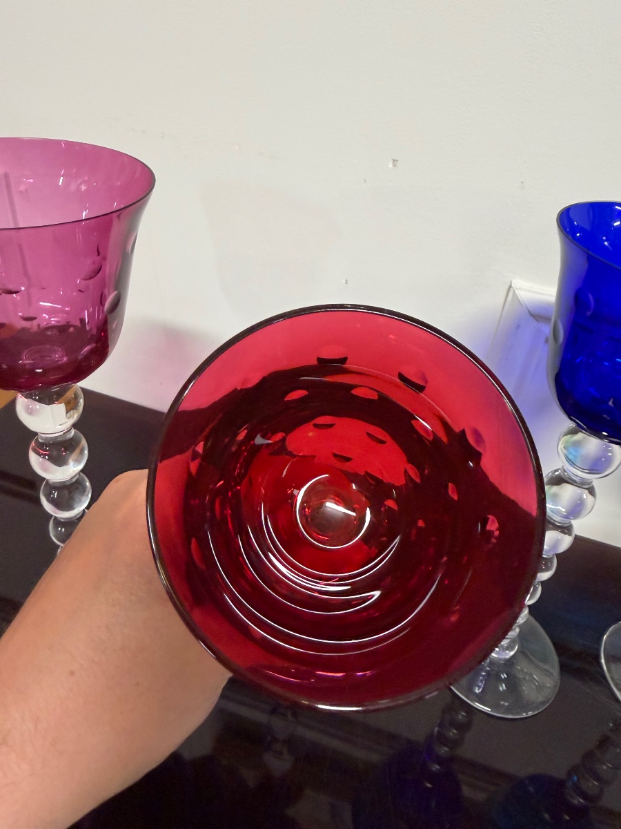 Saint Louis Modèle Bubbles - 6 Verres à Vin Roemers En Cristal De Couleur H: 24,5 Cm-photo-3