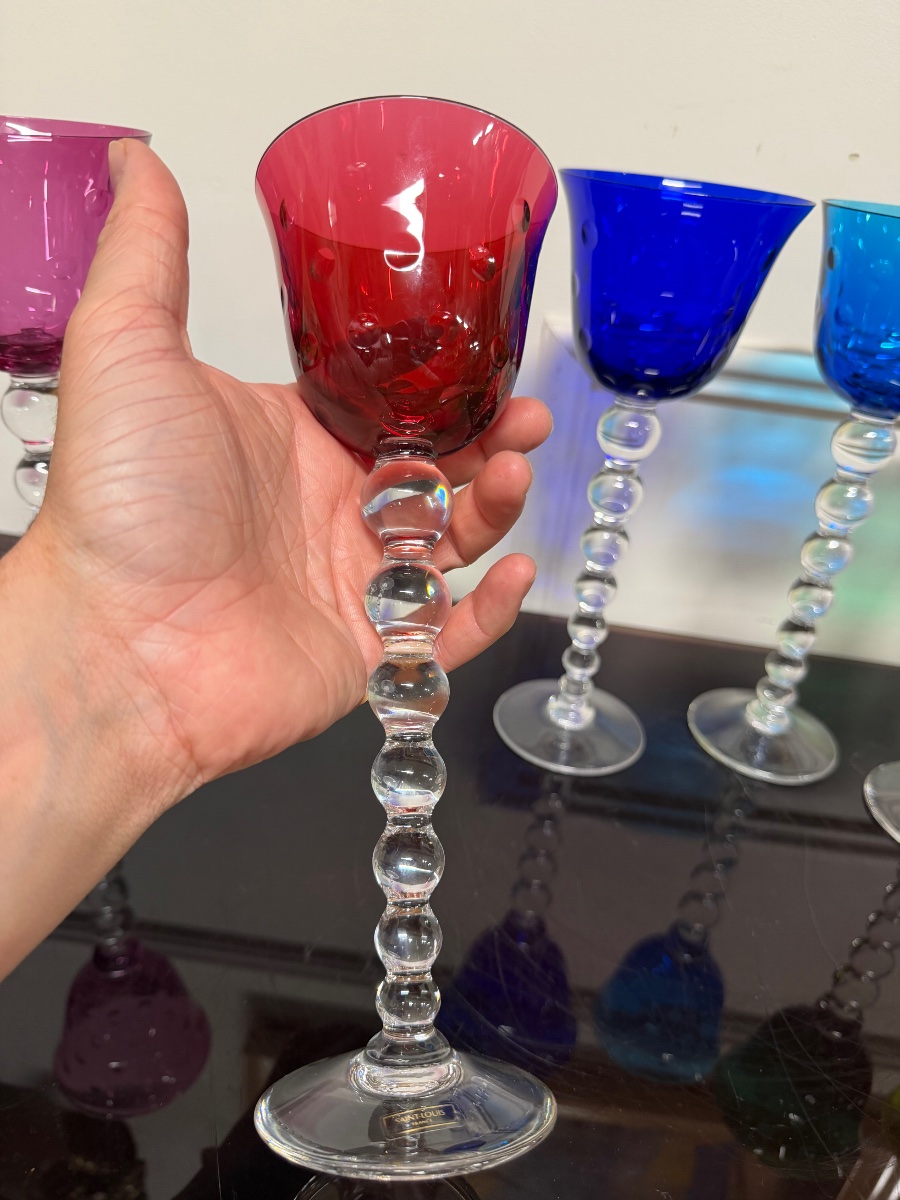 Saint Louis Modèle Bubbles - 6 Verres à Vin Roemers En Cristal De Couleur H: 24,5 Cm-photo-5