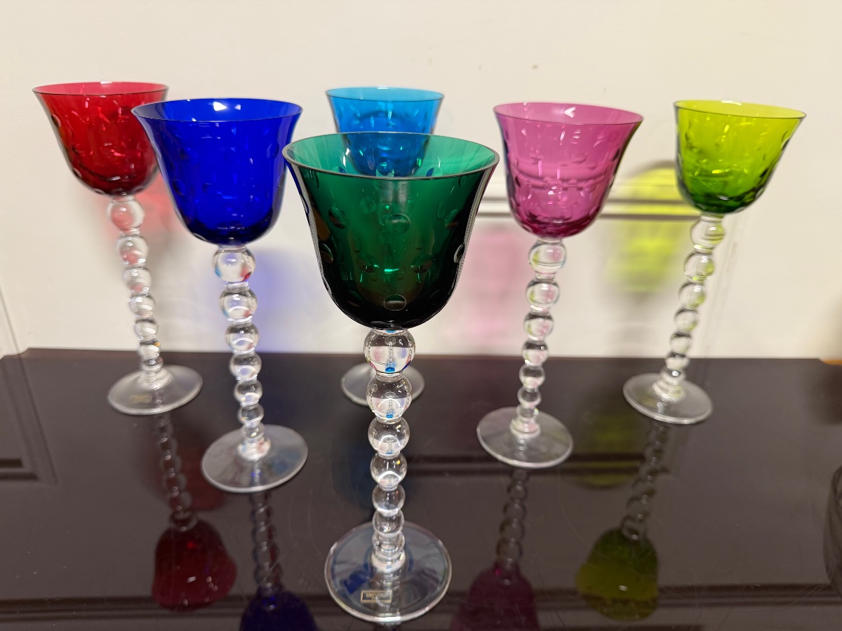 Saint Louis Modèle Bubbles - 6 Verres à Vin Roemers En Cristal De Couleur H: 24,5 Cm