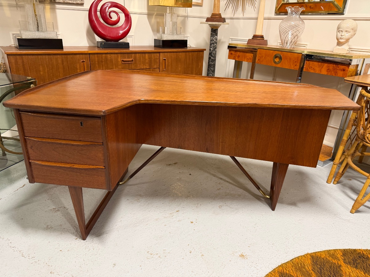 Bureau Boomerang par Peter Lovig Nielsen en Teck Danemark circa 1960-photo-7